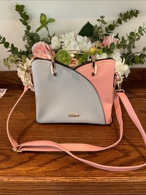 Two-Tone Pink & Light Blue Women's Crossbody Bag with Gold Hardware
